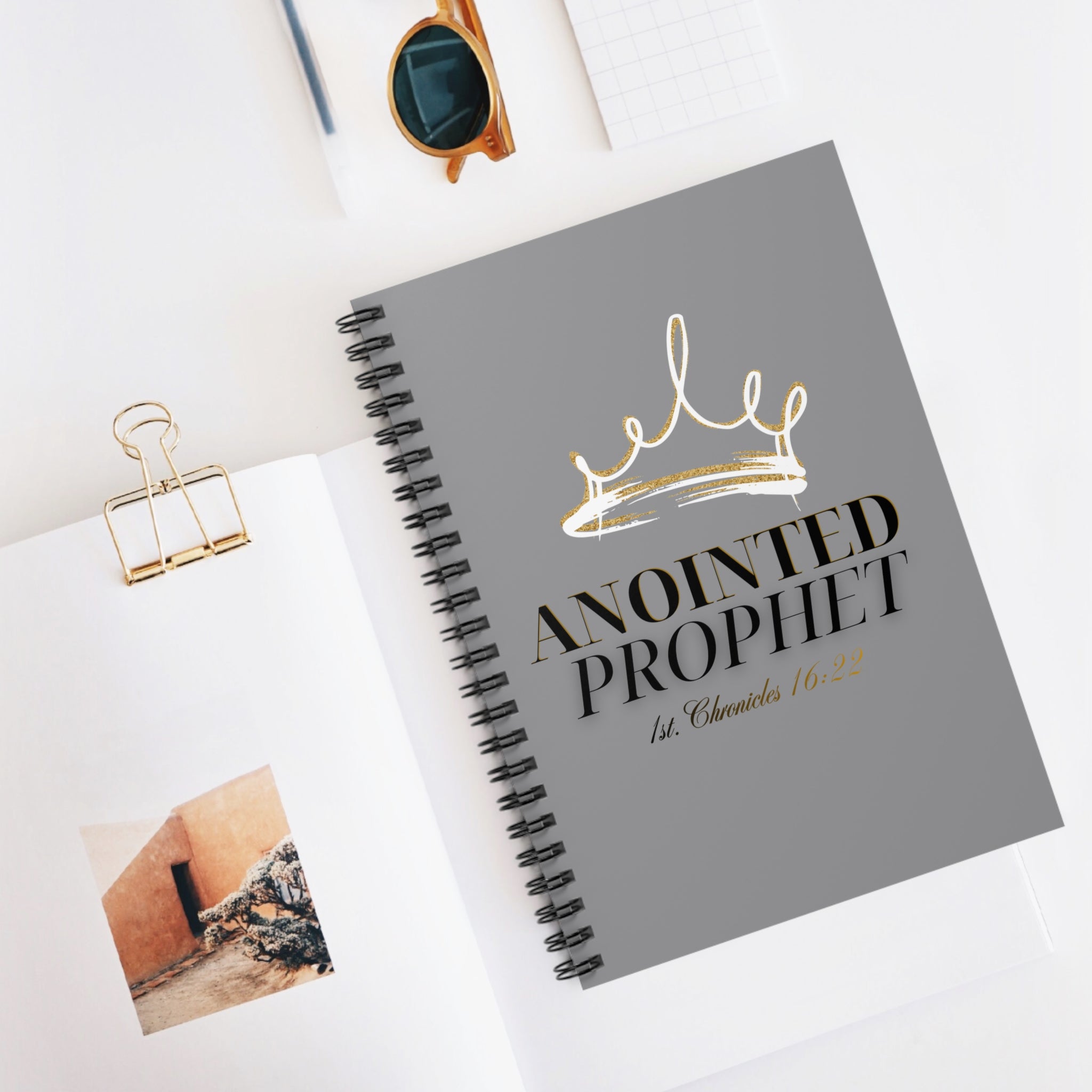 Anointed Prophet Spiral Notebook — 1st Chronicles 16:22 Gold Crown Journal